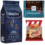 Кофе в зернах, шоколад и батончики